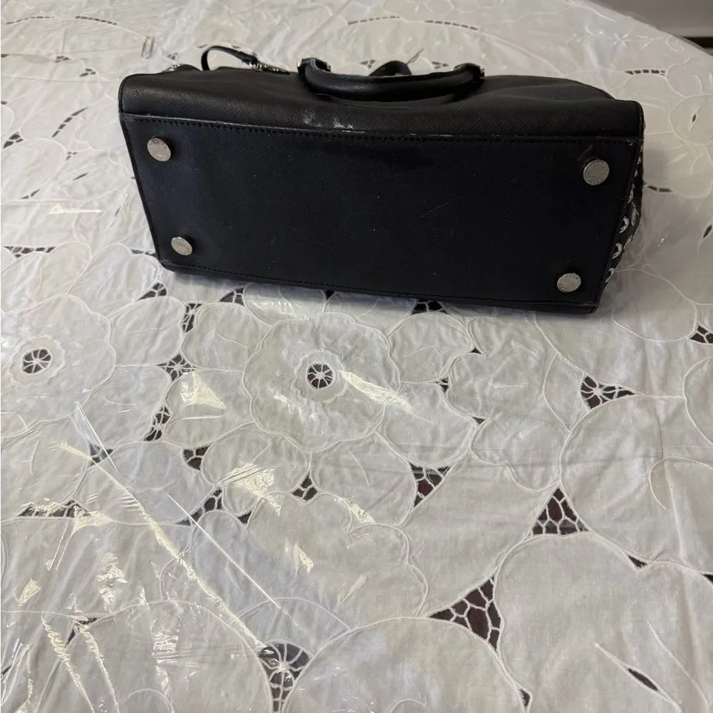 Michael Kors Black Studded Saffiano Leather Satchel | Crossbody